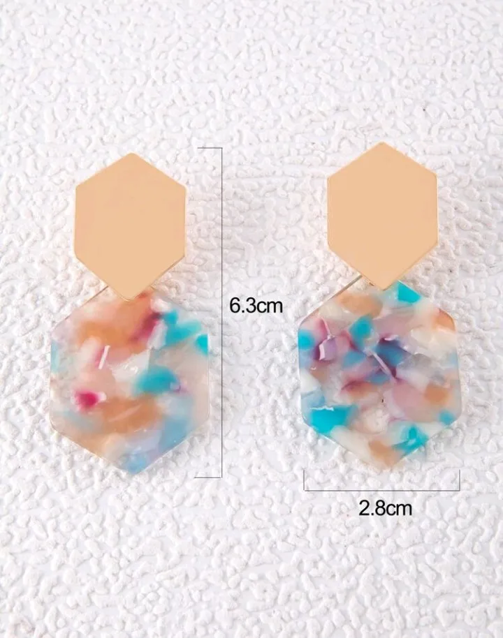Pendientes geométricos diseño hexagonal, Escarlet - Imagen 8