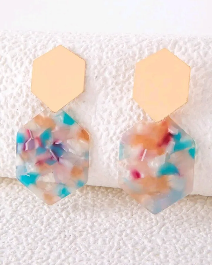 Pendientes geométricos diseño hexagonal, Escarlet - Imagen 5