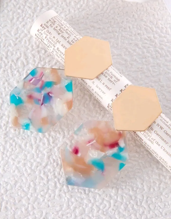 Pendientes geométricos diseño hexagonal, Escarlet - Imagen 6