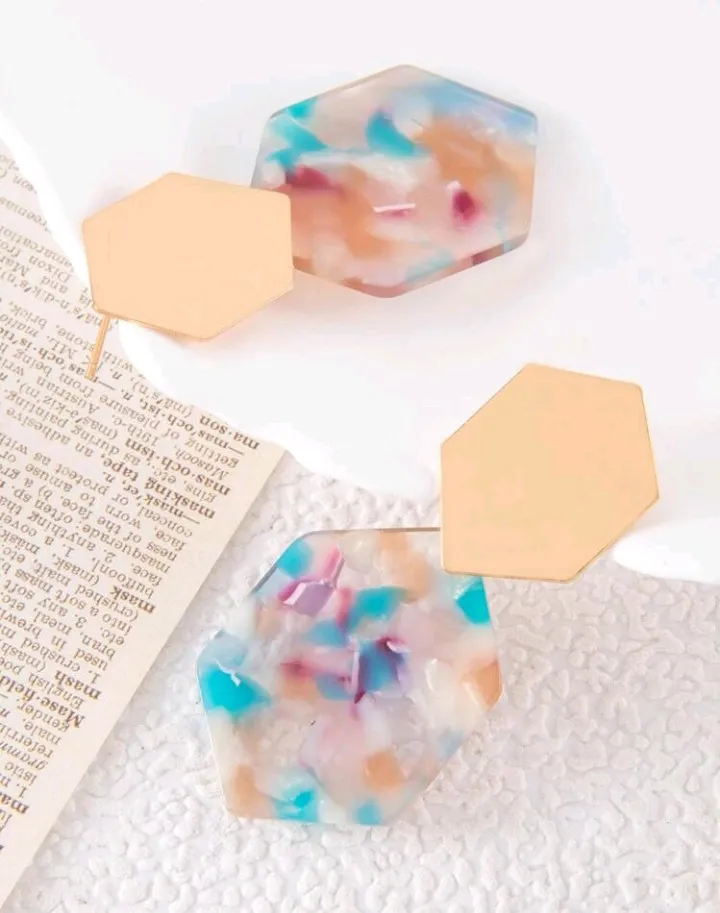 Pendientes geométricos diseño hexagonal, Escarlet - Imagen 7