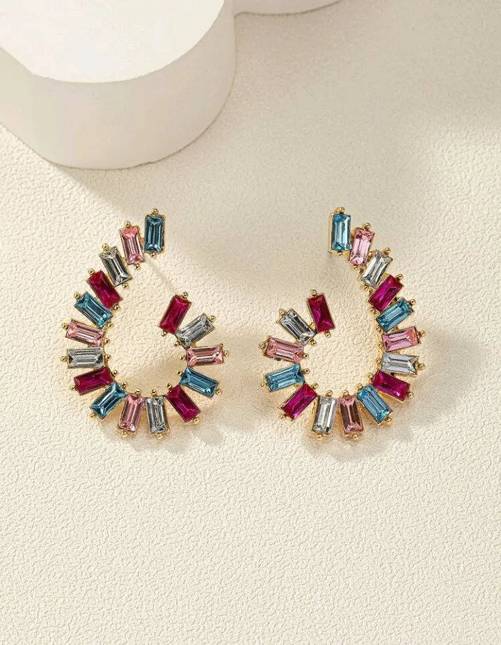 Pendientes geométricos con cristales rectangulares, Adela - Imagen 3