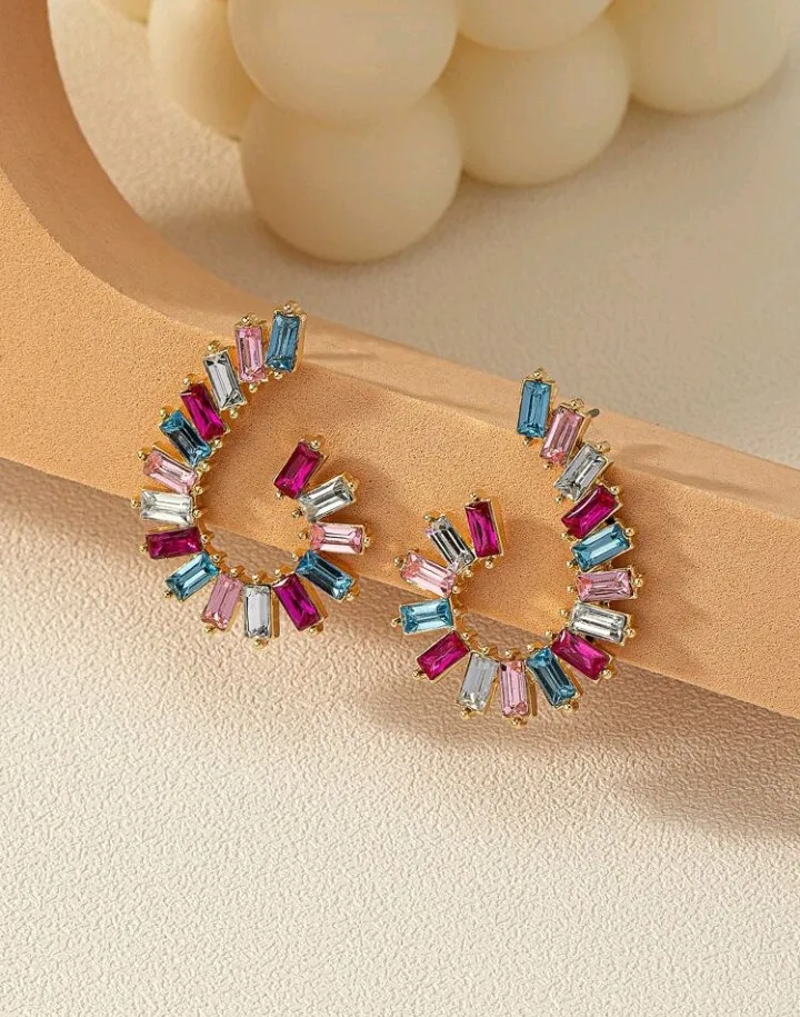 Pendientes geométricos con cristales rectangulares, Adela - Imagen 4