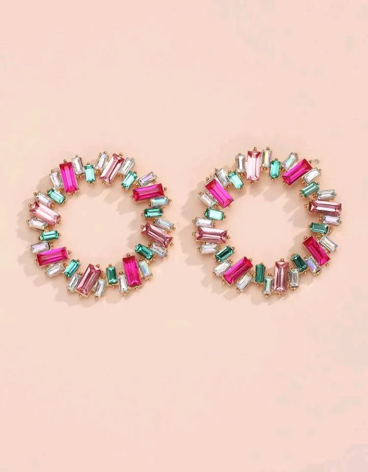 Pendientes geométricos de aro con cristales, Belisa - Imagen 3