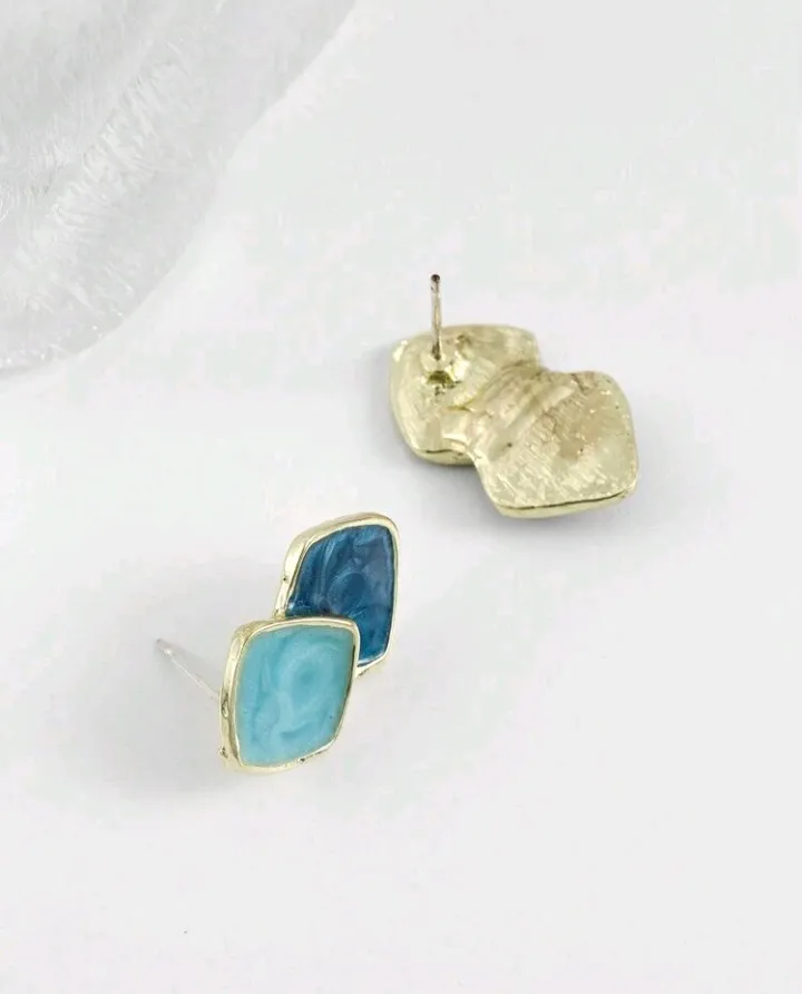 Pendientes geométricos diseño de 2 rombos, Carey - Imagen 6