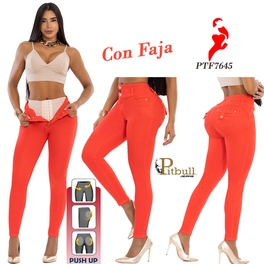 Jeans Rojo Levantacola Con Faja - Imagen 4