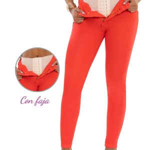 Jeans Rojo Levantacola Con Faja