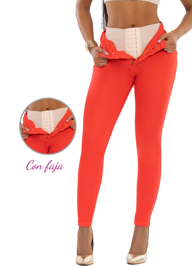 Jeans Rojo Levantacola Con Faja - Imagen 2