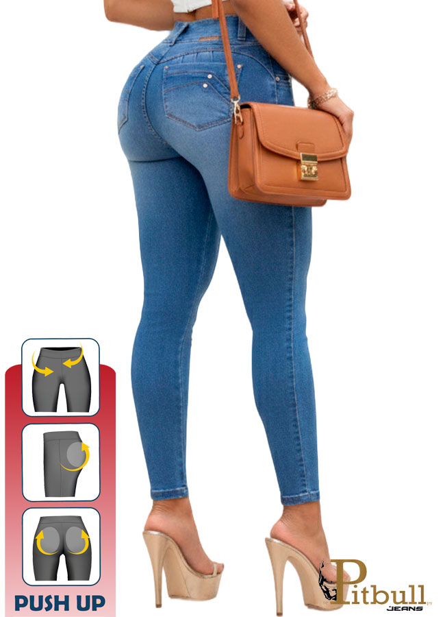 Jeans skinny azul con faja interna moldeadora - Imagen 3
