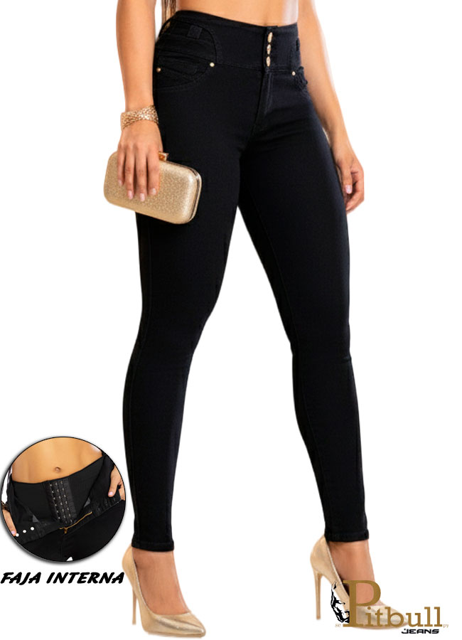 Jeans negro skinny con faja interna moldeadora