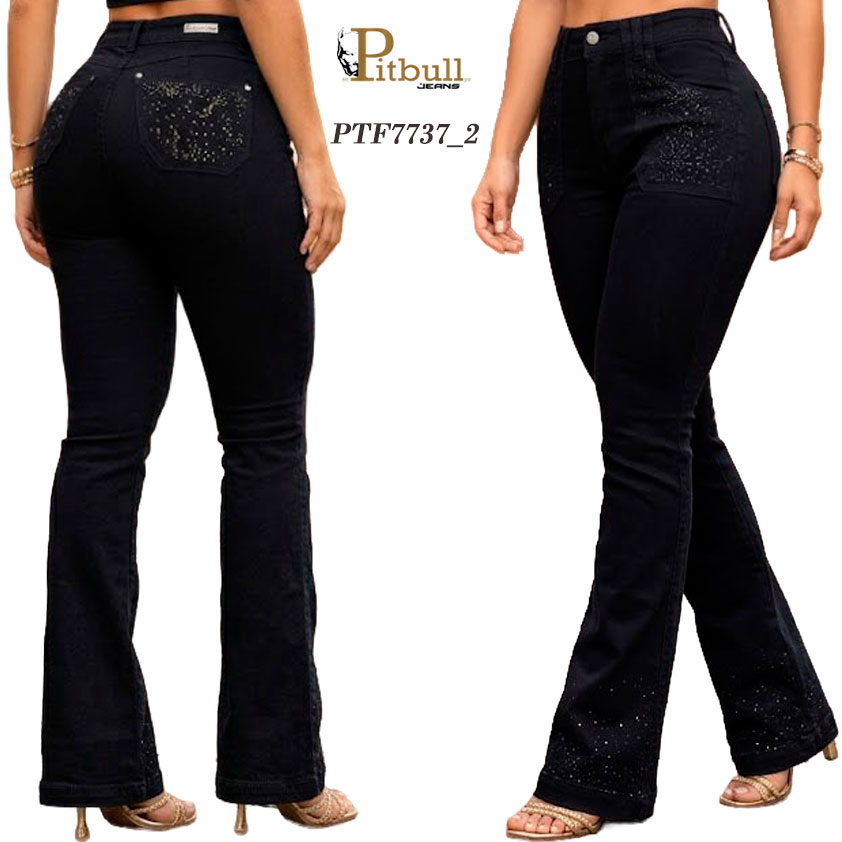 Jean Push Up Negro Campana con Brillos - Imagen 4