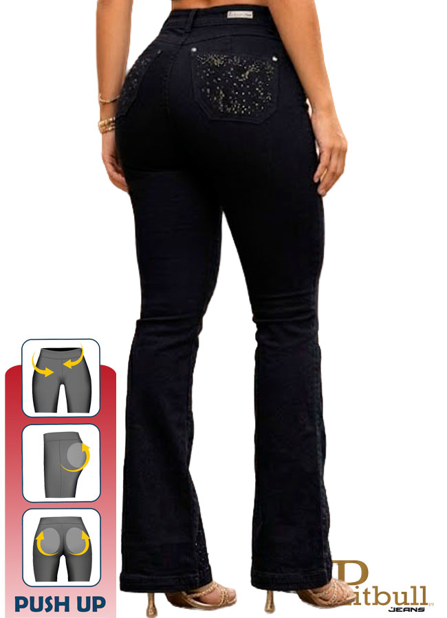 Jean Push Up Negro Campana con Brillos - Imagen 3