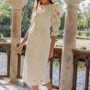 Vestido Madre Comunión | Brocado | Crudo | Scarlett