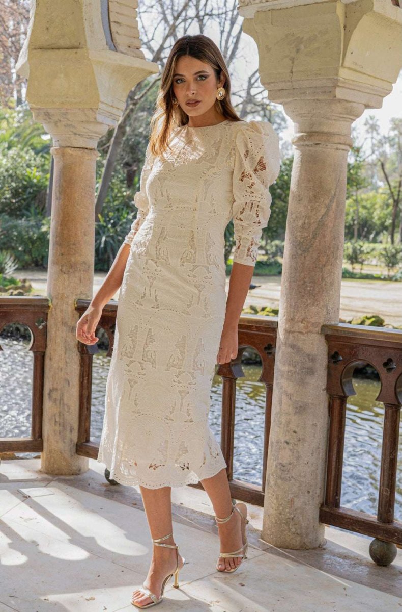 Vestido Madre Comunión | Brocado | Crudo | Scarlett - Imagen 2