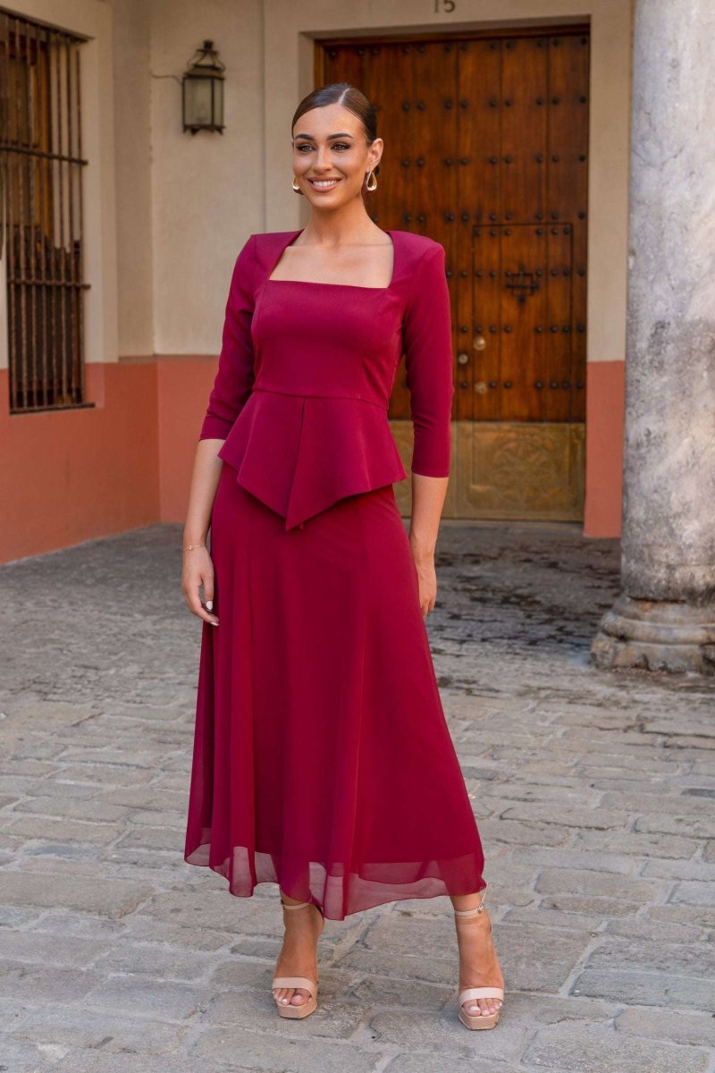 Vestido Dupont | Peplum | Gasa | Burdeos - Imagen 4