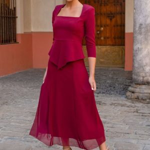 Vestido Dupont | Peplum | Gasa | Burdeos