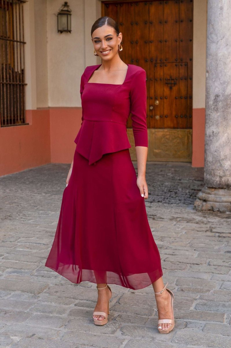 Vestido Dupont | Peplum | Gasa | Burdeos