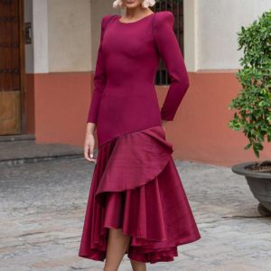 Vestido Seine | Volantes | Burdeos