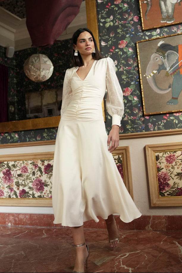 Vestido Madre Comunión | Gasa Bordada | Crudo | Lyon - Imagen 2
