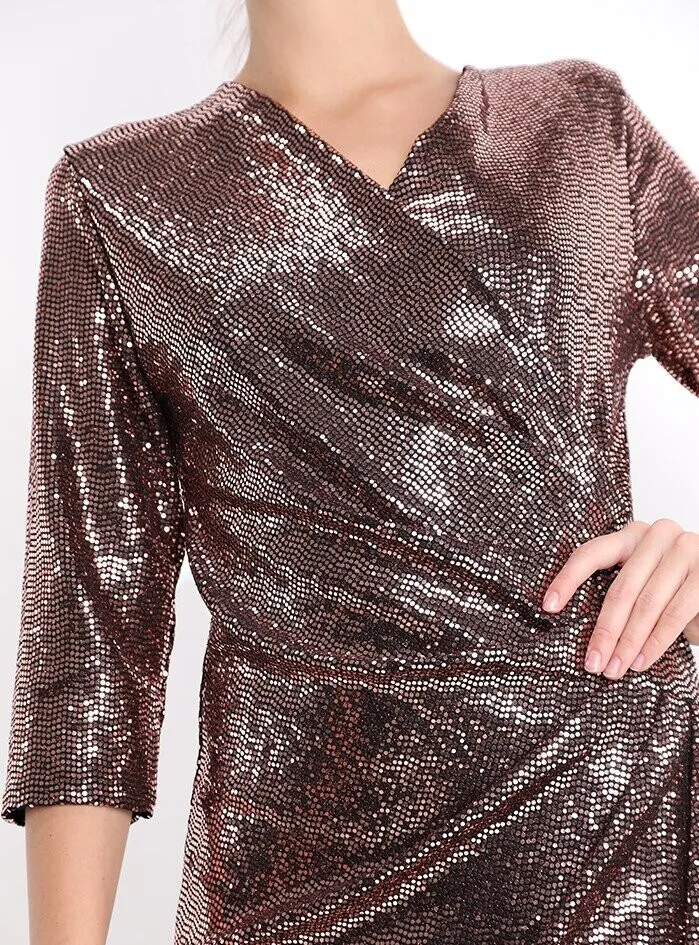 Vestido lentejuelas escote ” v ” y manga 3/4 - Imagen 6